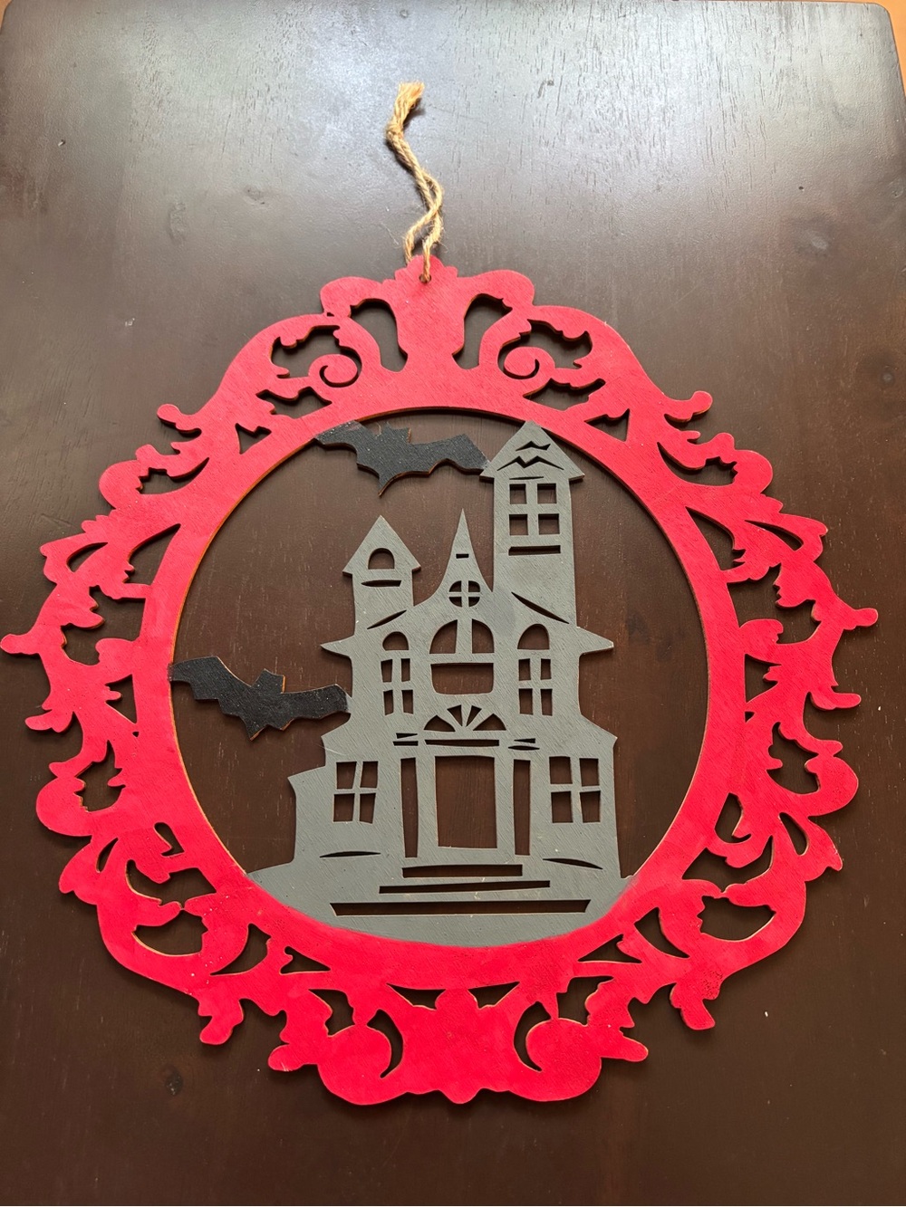 Halloween Haunted House Bat Wooden 
Hanging Decoration